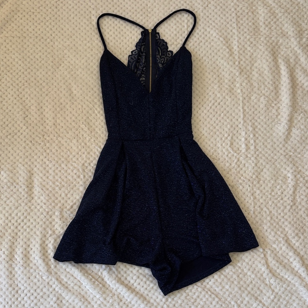 Windsor Navy Sparkle Lace-Back Mini Dress